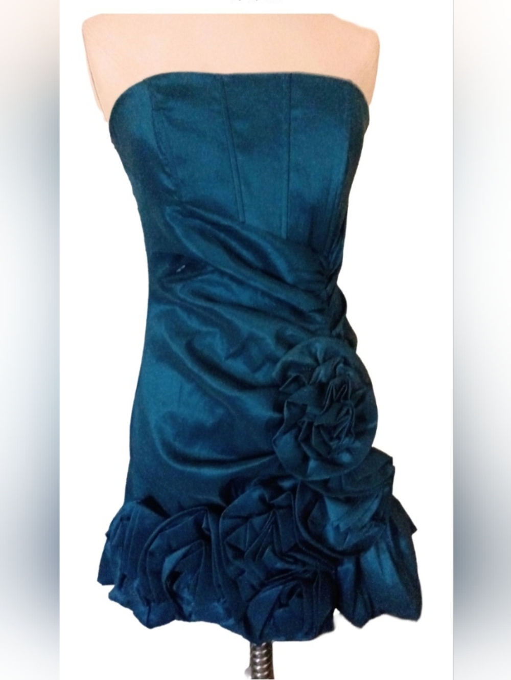Romeo And Juliet Couture Teal Strapless Evening Cocktail Dress Rosettes Size M